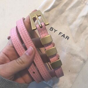 BY FAR | Vic embossed leather | pink belt with gold hardware | Size: Small